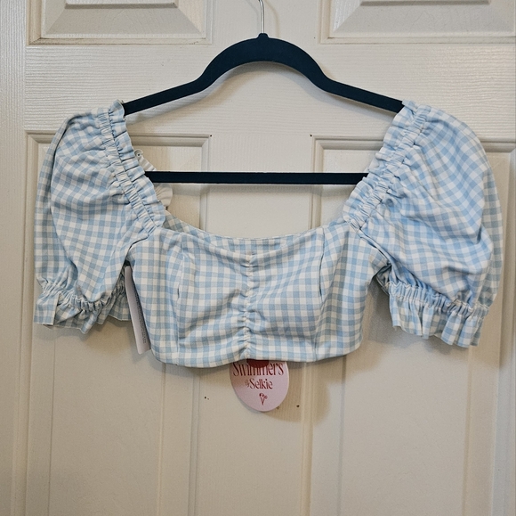 Selkie Swim Set Blue Gingham Babydoll Bikini Top & Bottoms - Picture 8 of 14